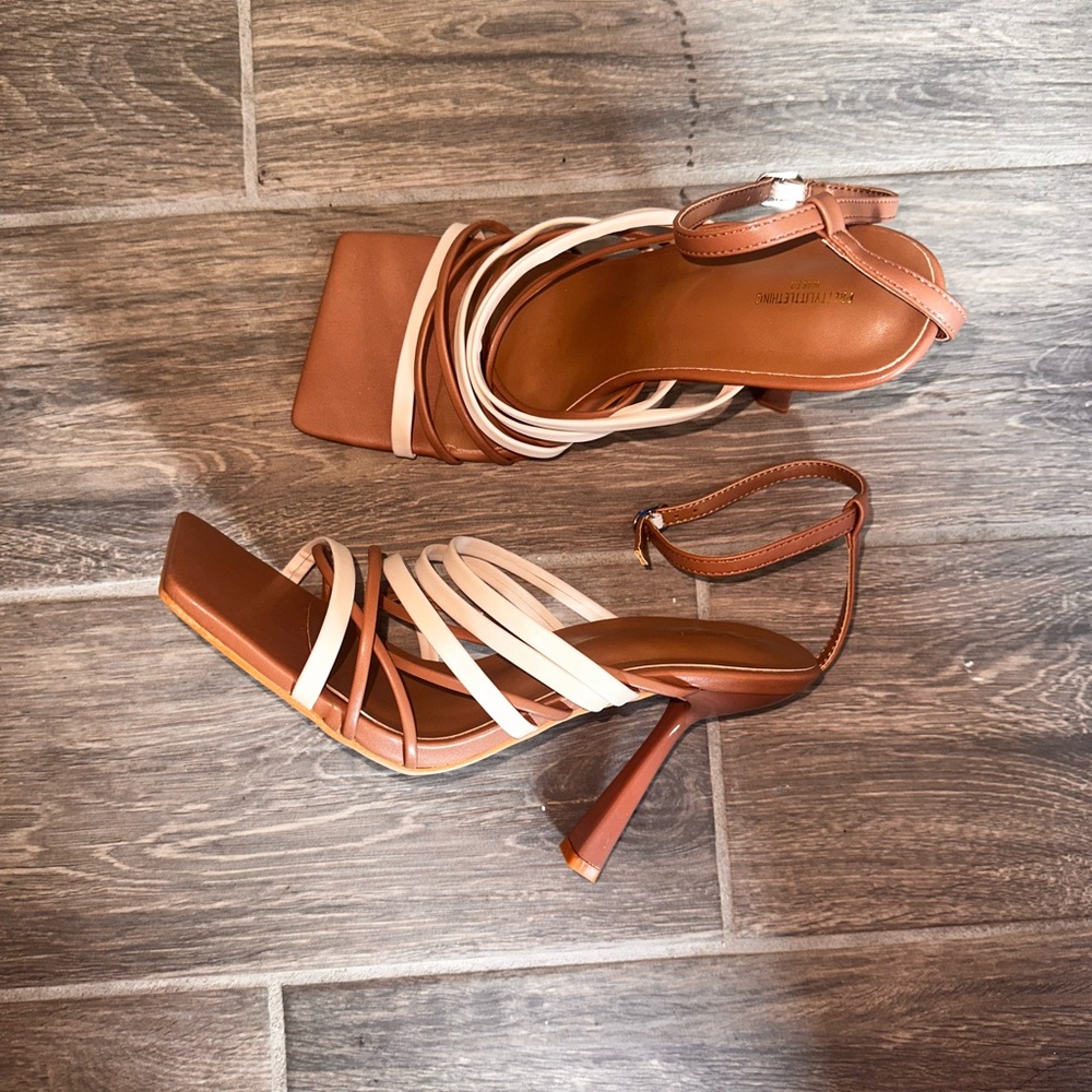 PrettyLittleThing Tan and Cream Strappy Heels